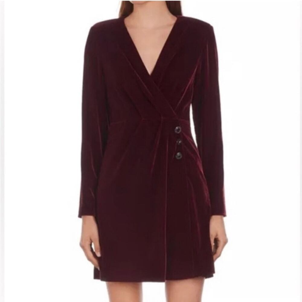 The Kooples Velvet Faux Wrap Burgundy Mini Dress Women’s Size 2 Medium NWT